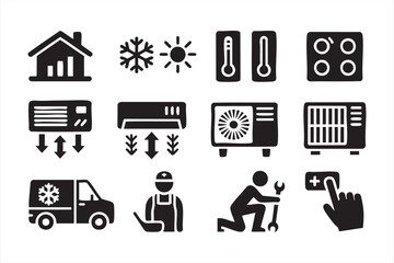 HVAC doodle icon set with cooling heating ventilation and service symbols