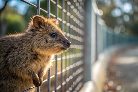 Vibrant Quokka, A Close-Up Portrait on a Metal Fence