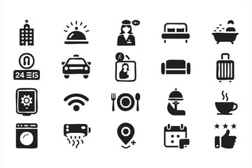 Resort and hospitality doodle icons with wifi coffee and customer service