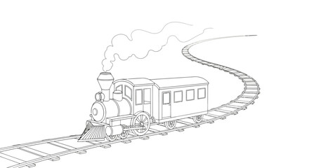 Sketch of an old steam train on a winding track