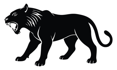Obraz premium Powerful Black Panther Silhouette Roaring with Ferocity and Wild Energy Animal