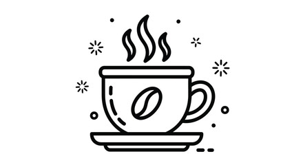 Steaming cup of coffee with a coffee bean icon, representing a hot beverage