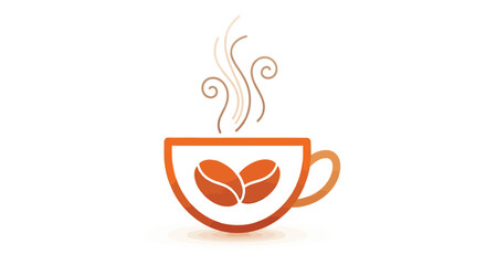 Stylized coffee cup with two coffee beans and steam