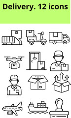 Delivery icons featuring packages, vehicles, and shipping methods  