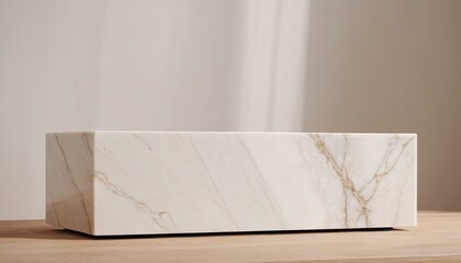 Single White Wood Marble Product Display Showcase Podium. 5