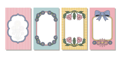 Vintage Floral Greeting Card Templates with Decorative Borders and Frames