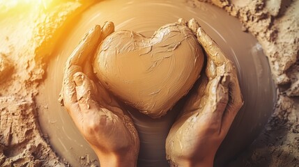 Hands Holding Heart-Shaped Clay in Artistic Pottery Workshop