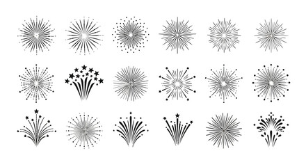 Collection of diverse starburst and firework graphic elements