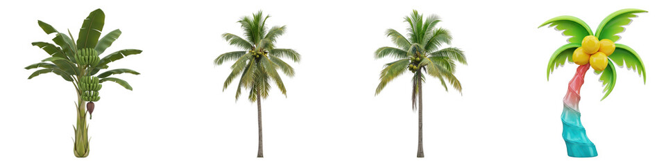 Assortment of palm trees isolated on transparent background
