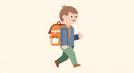 Side view illustration of a happy young boy with a backpack walking, representing a student on their daily school journey
