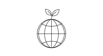 Outline of a globe with a small plant growing from the top