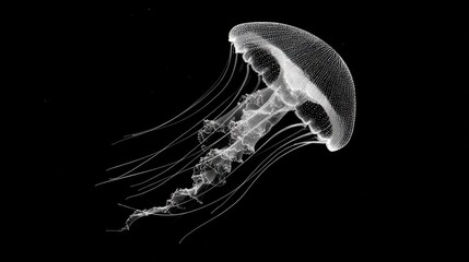 Detailed illustration of a jellyfish against a black background.