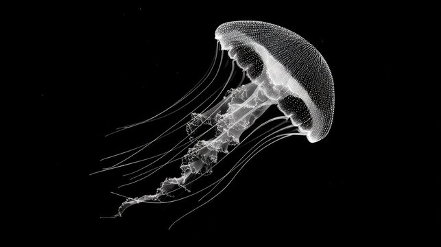 Detailed illustration of a jellyfish against a black background.