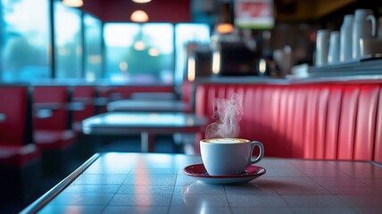 Nostalgic American diner scene with red leather booths