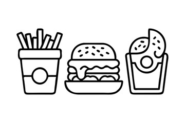 Vector art of fast food meal with burger, french fries and fried chicken