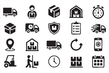Fast delivery and logistics doodle icons with calendar schedule and stopwatch