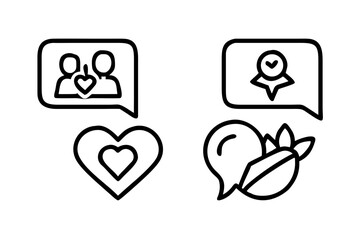 Vector art of outline icons of speech bubble, heart, and people