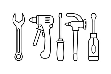 Vector art of outline illustration of various hand tools