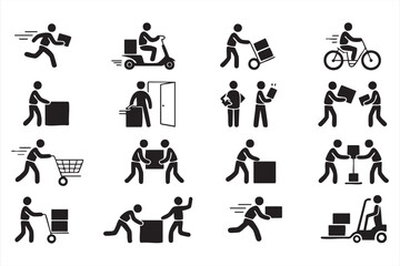 Obraz premium Distribution and shipping icons pack with scooter bicycle and forklift designs