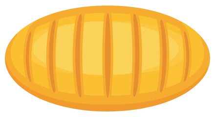 Stylized oval shape with parallel lines, resembling a grilled food item