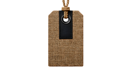 Burlap Tag with Leather Label, isolated on transparent background