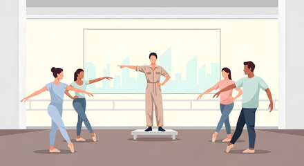 Naklejka premium Dance Instructor Leading a Class in a Bright Studio