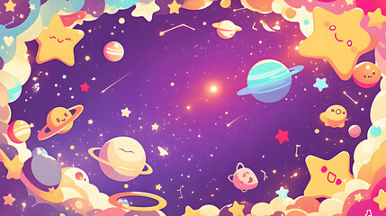 flat vector comic style background cute galaxy