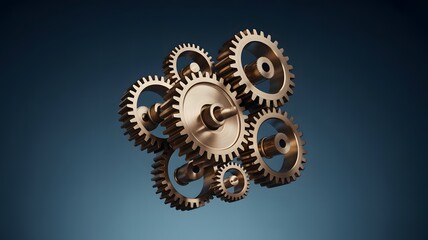 Interlocking golden gears against a gradient blue background, symbolizing mechanical precision and complexity