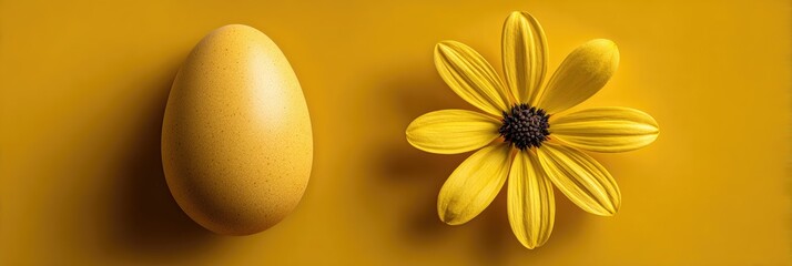 A vibrant yellow egg and flower on a bright yellow background