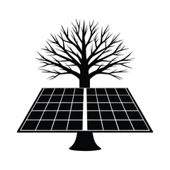 Bare tree growing from solar panel