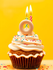 Timlapse with fast sequence of birthday cupcake. Nine years celbration. 9 Happy birthday animation. Ninth anniversary.