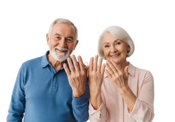 Happy Senior Couple Showing Their Wedding Rings