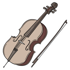 Obraz premium A detailed illustration of a cello and its bow presented on a clean white background ready for use