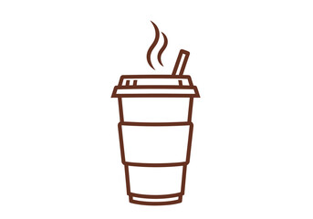 Line art of a disposable coffee cup with a lid and straw