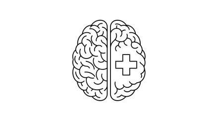 Stylized brain illustration with a medical cross on one hemisphere
