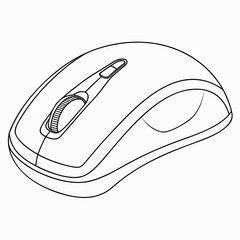 Clean black and white line drawing of a modern wireless computer mouse with a scroll wheel