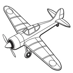 Classic world war ii era fighter airplane depicted as a simple black and white line drawing illustration