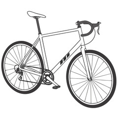 Clean outline illustration of a modern road bicycle with drop handlebars and thin tires on a white background