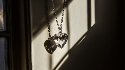 Heart-Shaped Crystal Pendant Casting Shadows on Wall