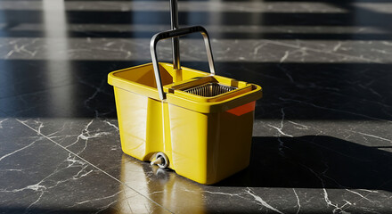 Bright yellow mop bucket ready for sparkling clean floors and professional shine