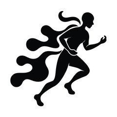 Silhouette of a runner with flowing abstract shapes