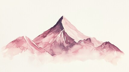 Minimalist watercolor mountain in pink and purple tones