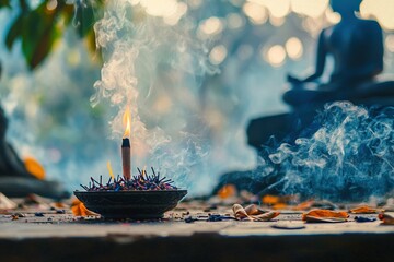 Peaceful meditation with burning incense