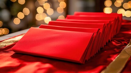 Close-up of red envelopes for festive occasion