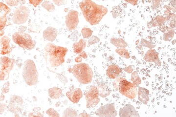 Pink salt chunks and grains in macro view