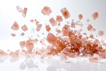 Natural rock salt pieces suspended in air