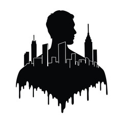Man silhouette with city skyline dripping