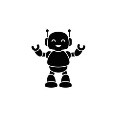 Smiling robot icon, simple and friendly design,  standing with arms open.