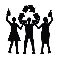 People holding bottles with recycling symbol