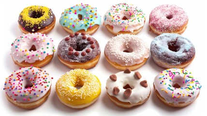 Glazed and sprinkled donuts for bakery concept